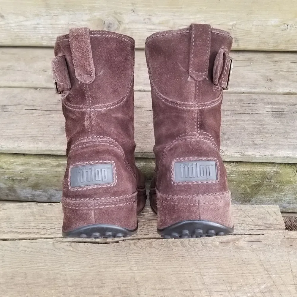 FitFlop Superboot‎ Chocolate Brown Suede Leather Buckle Wobbleboard Winter Boots